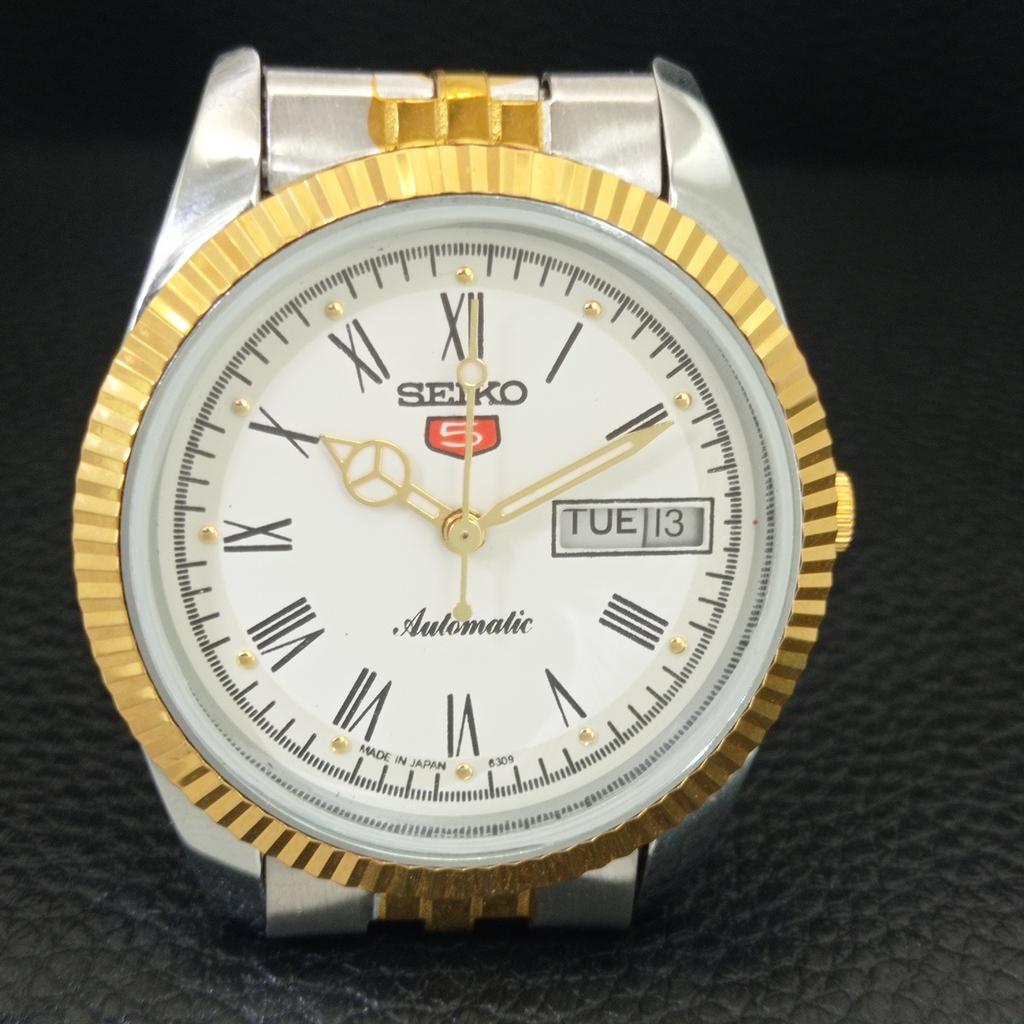 AUTOMATIC VINTAGE REFURBISHED SEIKO 5 JAPAN MENS WHITE DIAL WATCH A443186-1