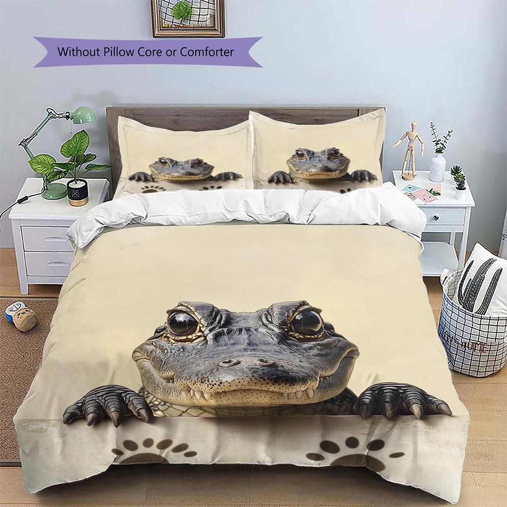 Cute Crocodile Pattern Bedding Home Decoration Birthday Gift (1 * Duvet Cover + 2 * Pillowcase, Without Core)