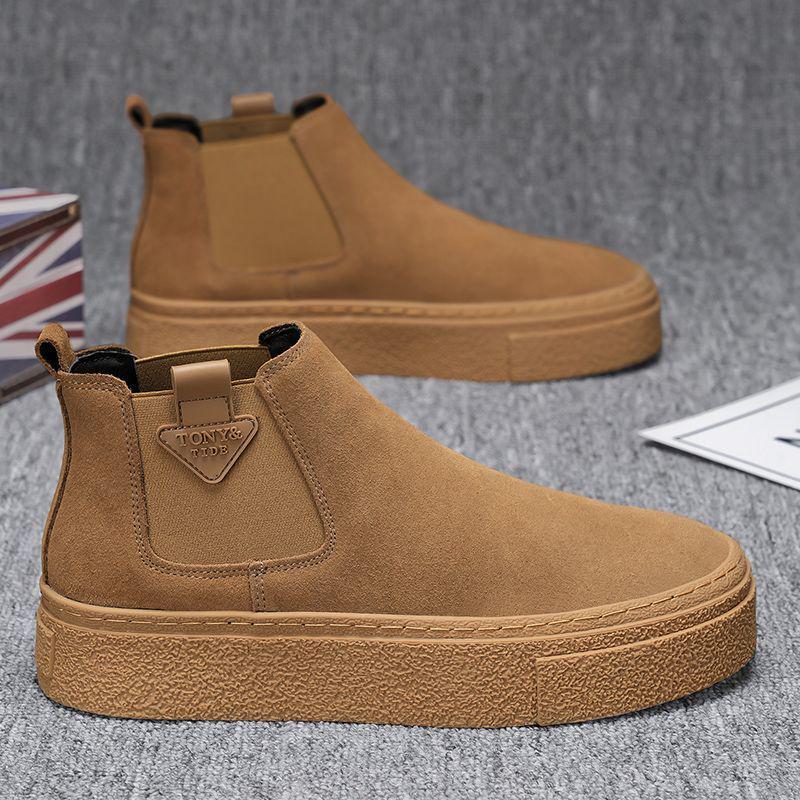 Chelsea Men's Retro Leather Martin High-Top Ankle Boots, One-Step, Thick-Soled, Versatile for Autumn/Winter.
