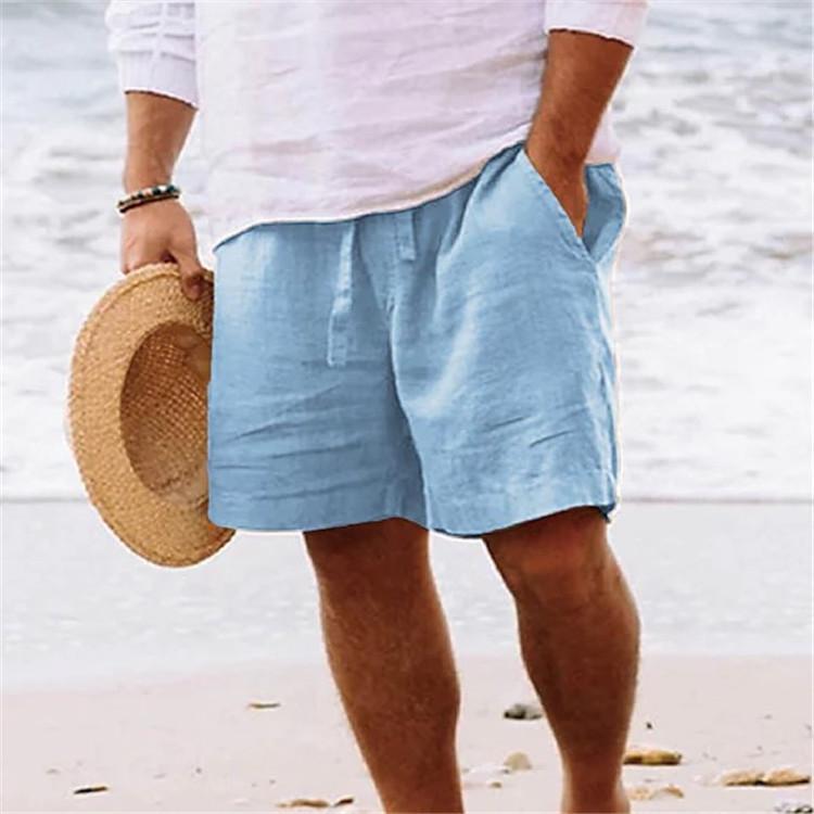 

Summer Mens Linen Solid Color Short Lightweight Gym Pants Cotton Beach Shorts Men Fitness Sport Large Breathable Short Homme XXXL