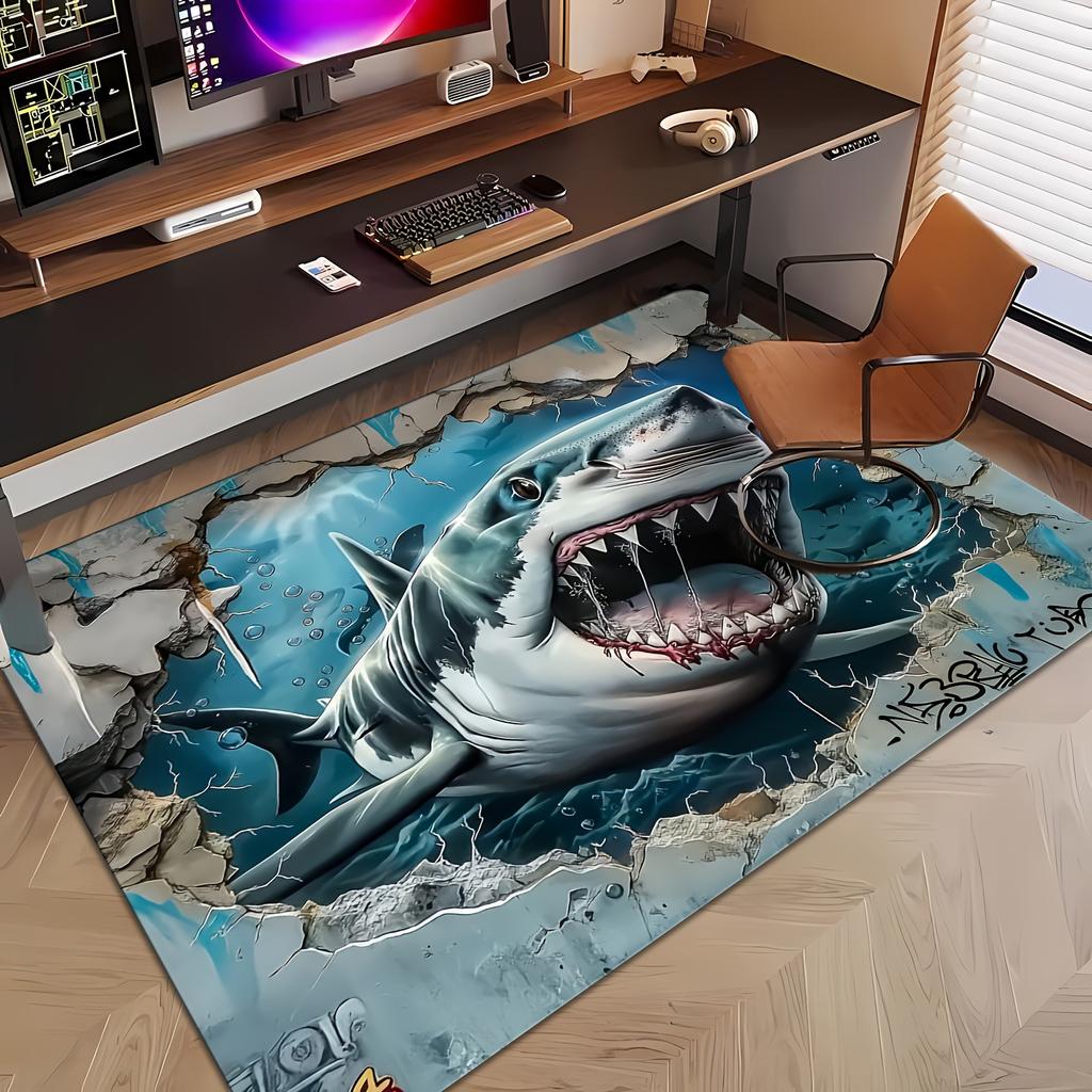 Great White Shark Ocean Rug Doormat Mat Waterproof Entrance Rug for Bathroom Home Decor Tropical Marine Animal Print Modern