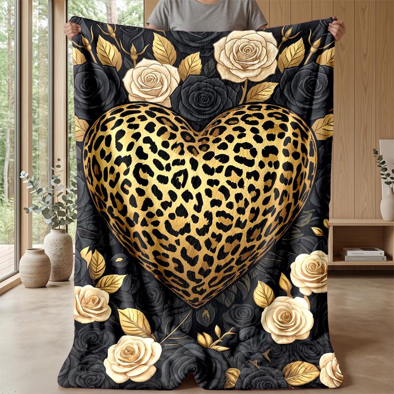 Leopard Heart Pattern 1 Theme Blanket Lightweight Warm Flannel Blanket Decorative Throw Blanket for Home Decoration