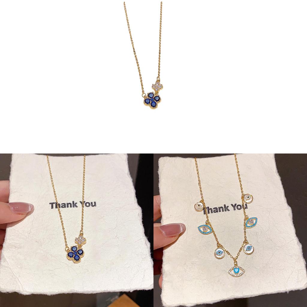 Damen-Anhänger-Halskette in Goldton mit Glücksklee-Motiv und Zirkon-Verzierung