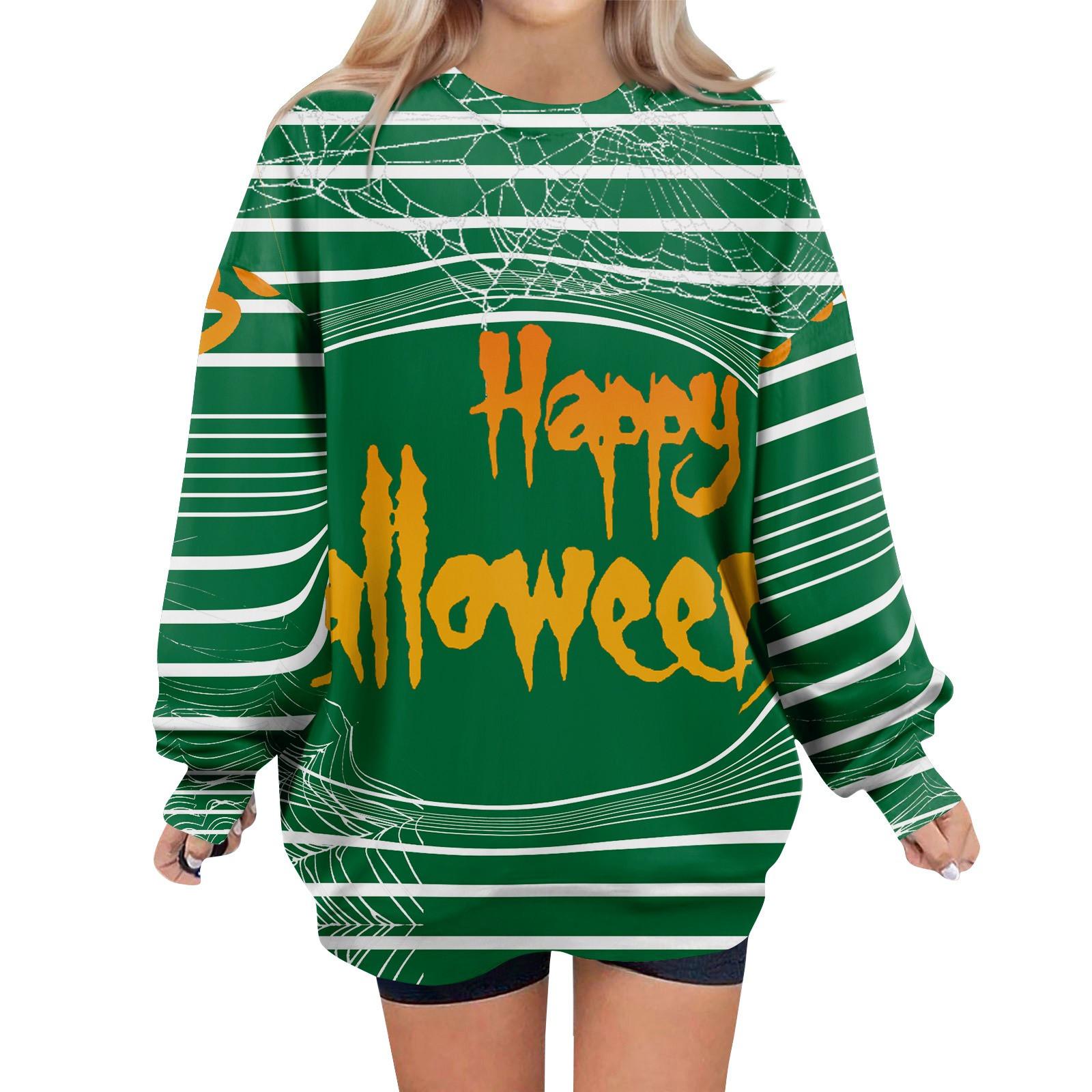 

Женские свободные свитера, толстовки, флисовые принты на Хэллоуин, свитера с длинным рукавом, зимние осенние наряды L зелёный