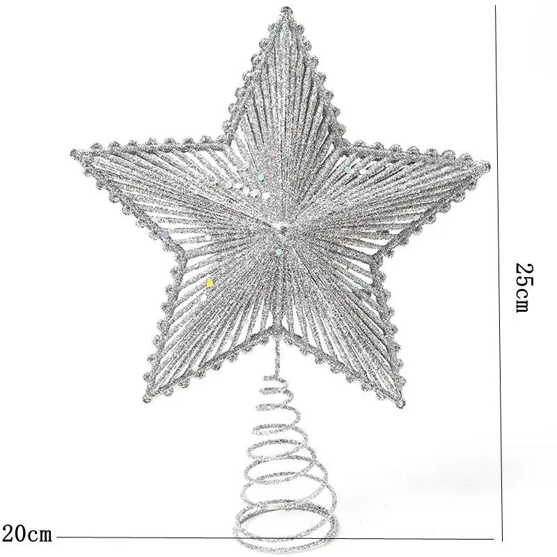 25Cm Christmas Tree Top Sparkling Gold Silver Star Household Xmas Tree Ornaments Christmas Decoration For Household  Natal Latest Year