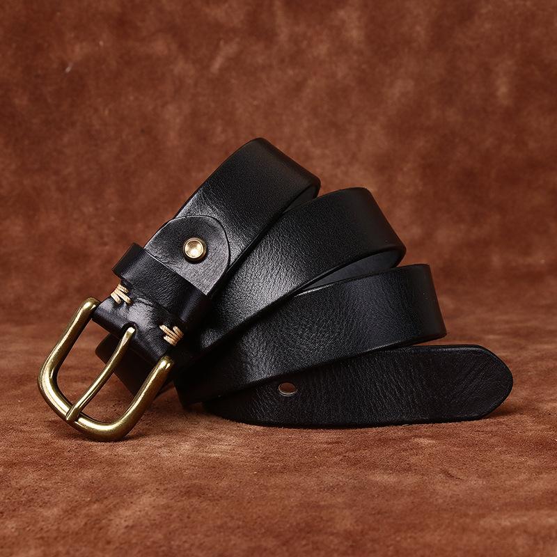 3.3Cm Wide Retro Smooth Leather Belt Men'S First Layer Cowhide Pure Copper Pin Buckle Casual Jeans Belt Men
