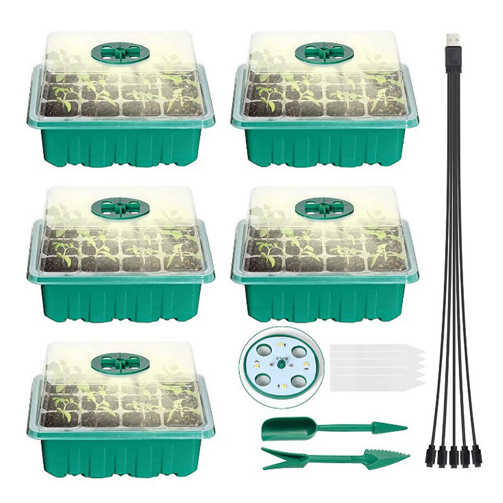 Full Spectrum LED Grow Light with Seedling Tray Plant Seed Starter Trays Greenhouse Growing Trays with Holes 12 Cell Per Tray