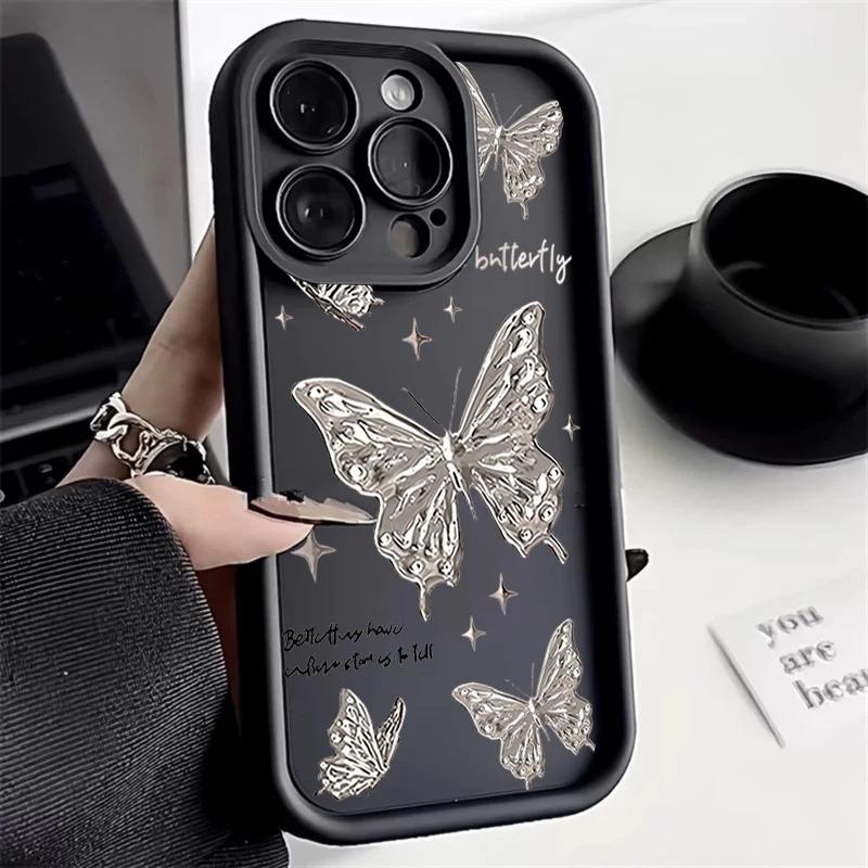 Gold Butterfly Silicone Phone Case For iPhone 16 15 14 Pro Max Cases iPhone 13 12 11 Pro Max Mini XS XR X 7 8 Plus Cover_