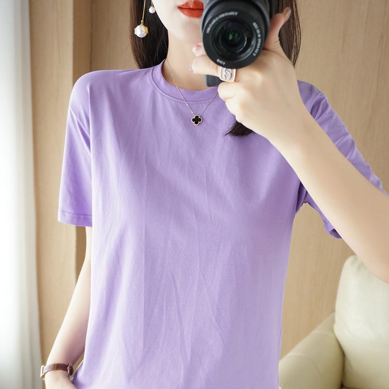 

Премиальная белая футболка из лайкры и хлопка облегающего кроя - Летняя коллекция, Круглый вырез, Однотонная S for 80-95 jin