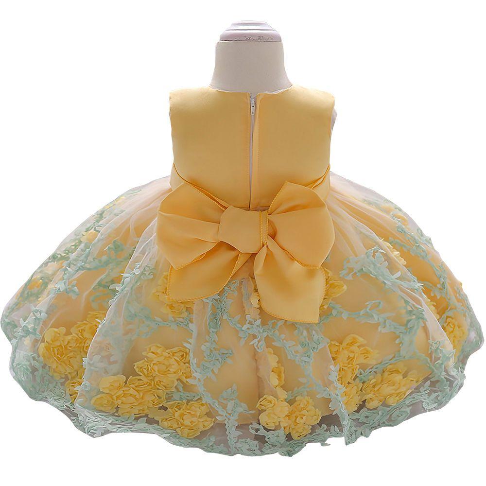 Summer Girls' Children's Dress Children's Wedding Dress Baby's First Birthday Dress Applique Mesh Puffy Skirt