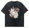 Cool Stylish Vintage Classic Washed Black Fate Series Saber Lily Anime Casual Cotton Short-Sleeve T-Shirt
