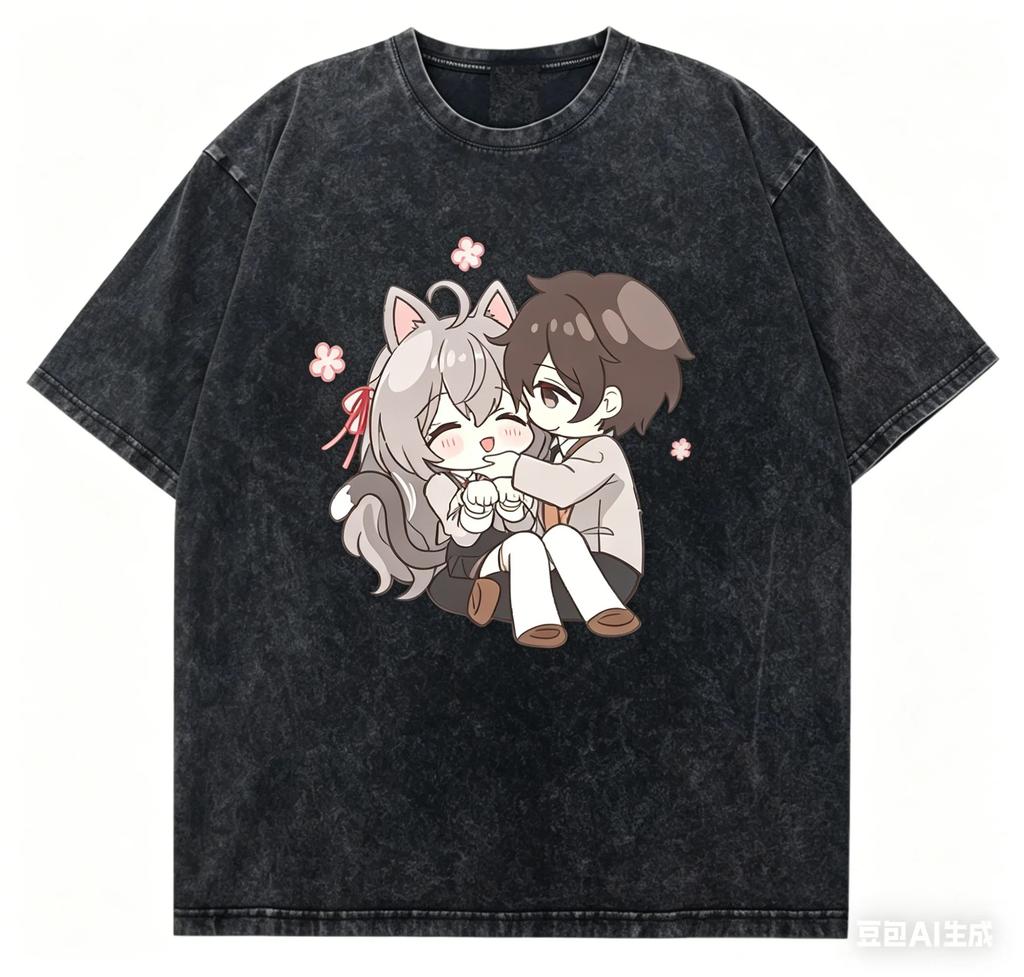 Cool Stylish Vintage Classic Washed Black Fate Series Saber Lily Anime Casual Cotton Short-Sleeve T-Shirt