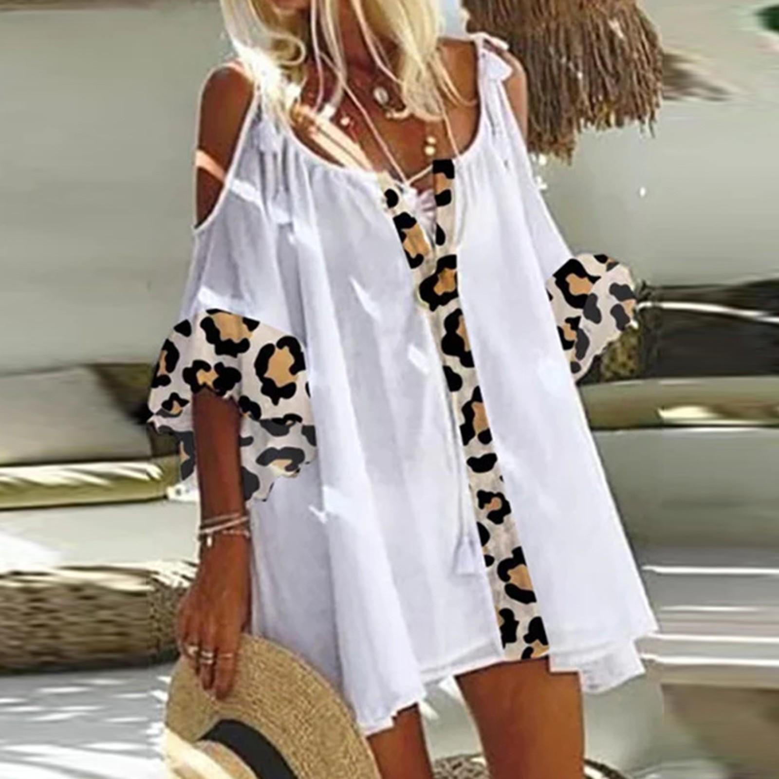 

Модный женский свободный топ с леопардовым принтом большого размера XL белый