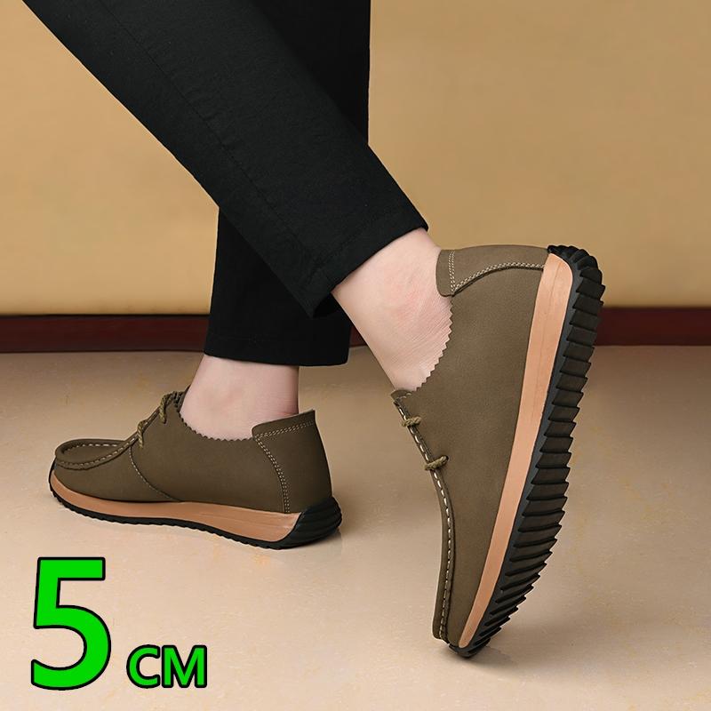 Men Casual Leather Elevator Shoes Women Flat/5cm Height Increase Breathable Lightweight Comfortable Loafers Unisex Lift Sneakers