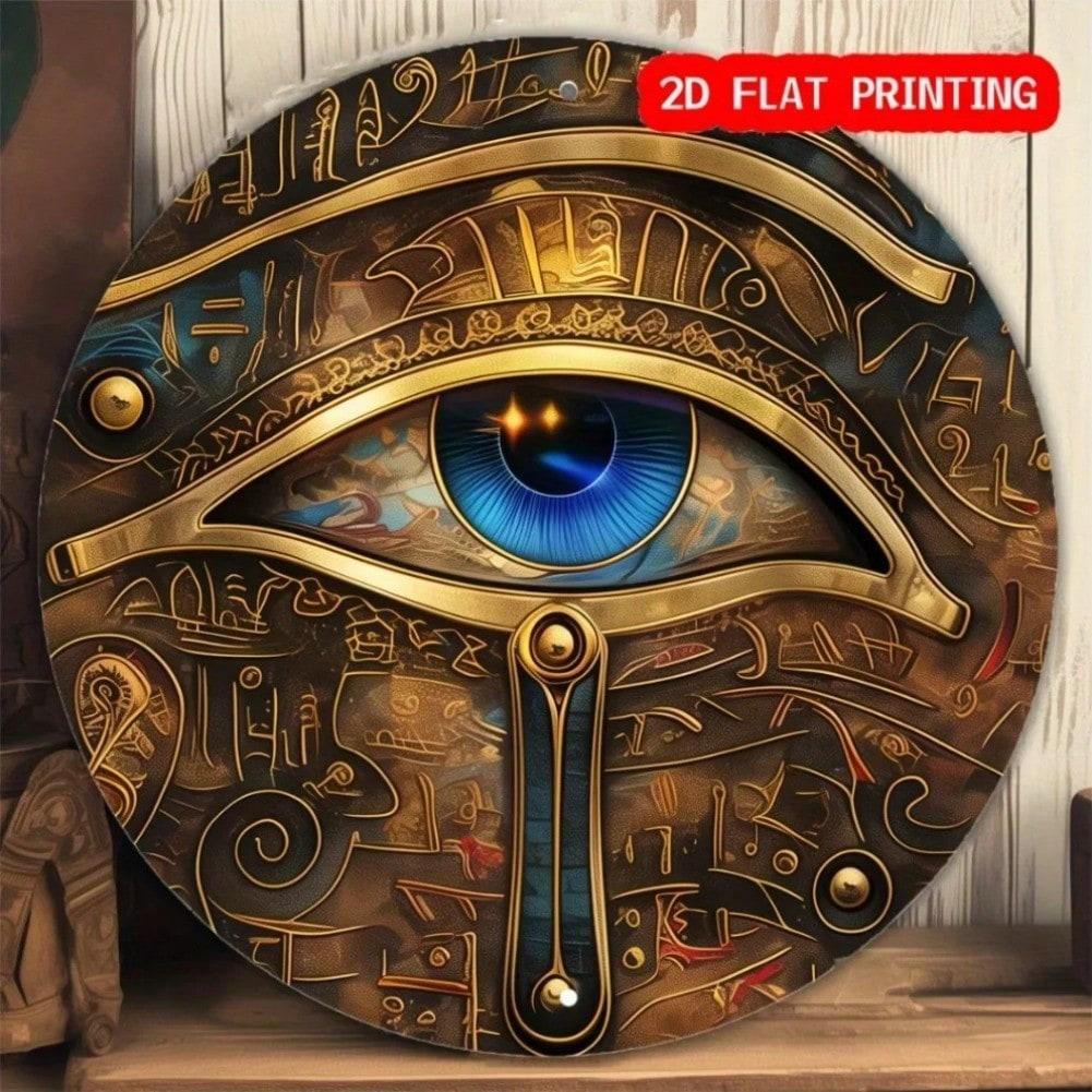 Египетские иероглифы Золотой Синий Винтажное Металлическое Настенное Искусство Исторический Декор Подарок 20x20