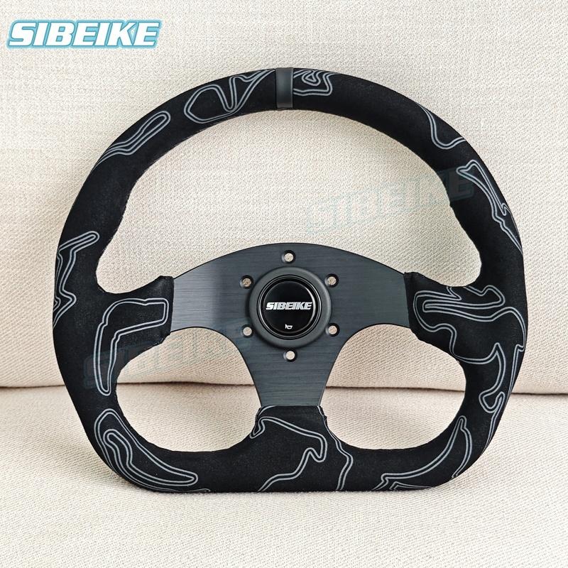 SIBEIKE D Shape Ultra Graffiti Suede Steering Wheel 12.6inch Universal Modified Car Sports Steering Wheel