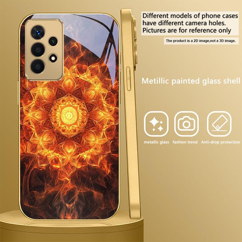 Blooming Golden Mandala For Samsung A 31 32 A33 A34 35 14 A15 13 16 25 26 50 52 53 54 55 56 70 71 72 73 Golden Glass Phone Case