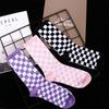 Cotton Sports Street Female Women Hosiery Checkered Socks Middle Tube Socks Korean Style Socks