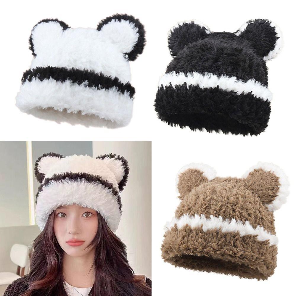 

Soft Winter Fluffy Fur Hat\ Thickened Warm Beanie Hats Cute Plush Winter Hat Outdoor khaki-1