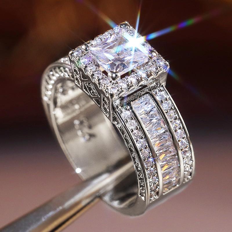 

Huitan Princess Cut Cubic Zirconia Women Rings Gold Shade/ Shade Luxury Matrimony Event Accessories Fashion Adornments Size5-13 5