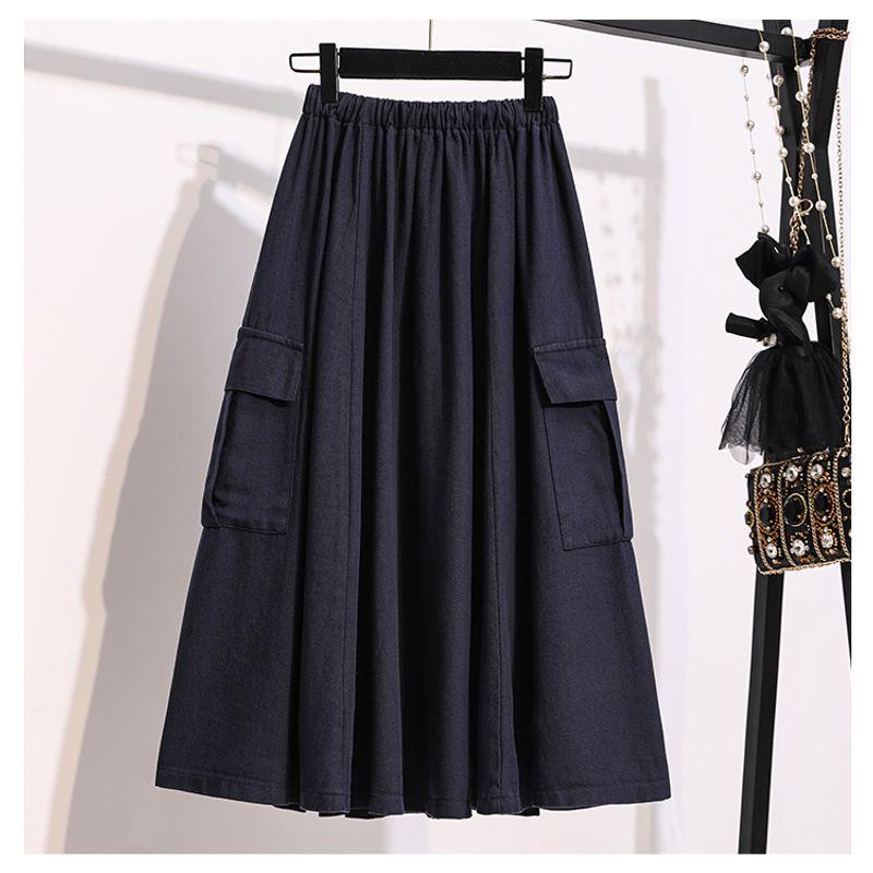

European Station College-Style Umbrella Skirt Wash Mid Length Long Length Workwear Dark Blue L