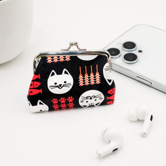 Cartoon Cat Coin Purse, Women Cute Kitten Change Purse, Kiss Lock Small Purse for Coins Cards Folded Cash