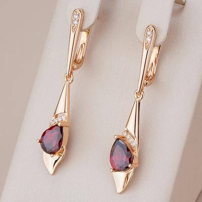 Einzigartiges Design Gold Farbe Shiny Red Zirkon Lange Tropfen Ohrringe Für Frauen Vintage Hochzeit Schmuck