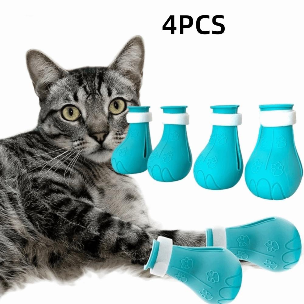 4PCS Gifts Anti Scratch Cat Foot Cover Adjustable Soft Pet Bath Cat Shoes Multifunctional Silicone Cat Claw Foot Cover
