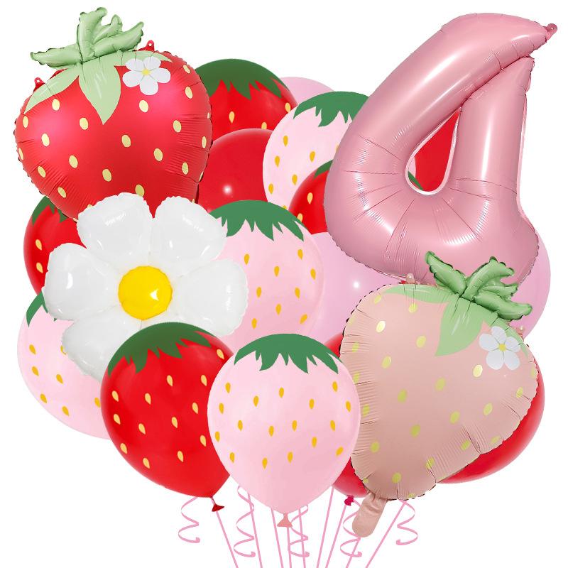 20pcs Strawberry Themed Party Decor Balloons Cute 12inch Strawberry Latex Balloon Kids Birthday Baby Shower Fruit Party Supplies