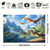 Realistische Dinosaurier-Fluss-Wandteppich, Prähistorischer Jura-Wasserfall & Bergwand-Dekor für Jungenzimmer