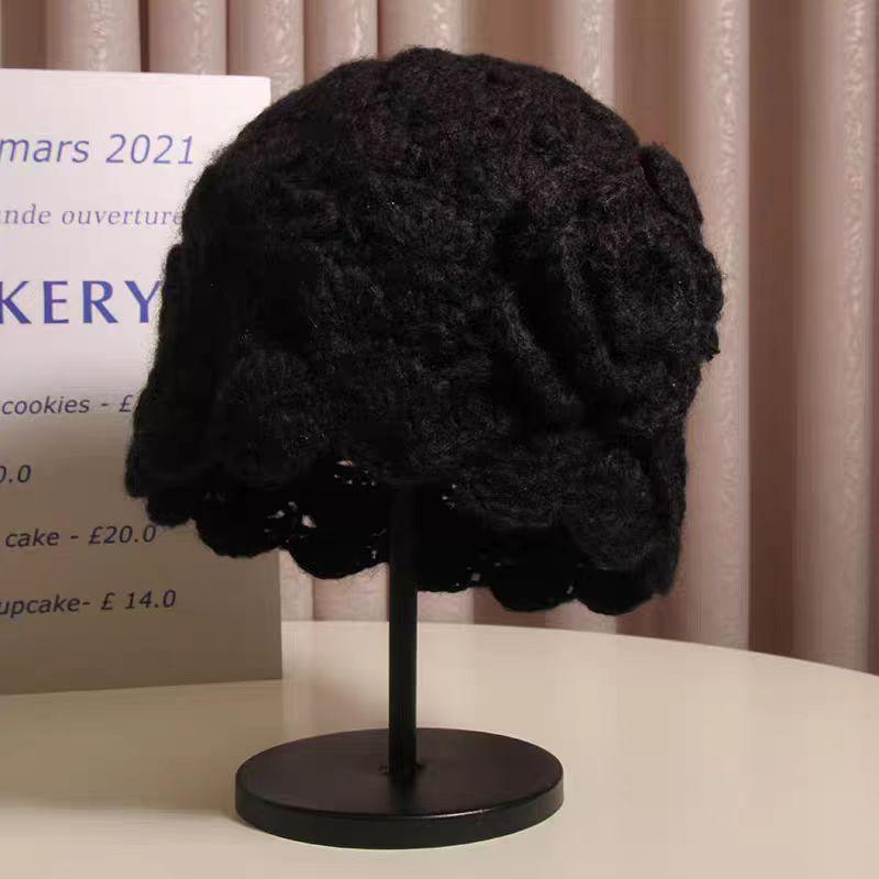 Hollow Flower Bag Hat Women's Autumn and Winter Versatile Face Small Cold Hat Cold Warm Wool Hat