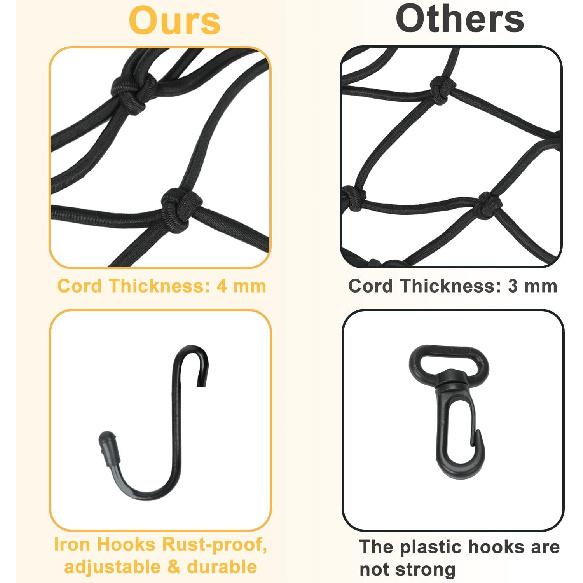 2-Pack Bungee Net Motorcycle Cargo Net, 12" X 12" Small Cargo Net Stretch To 24" With 6 Adjustable Hooks Bike Bungee Cord Net
