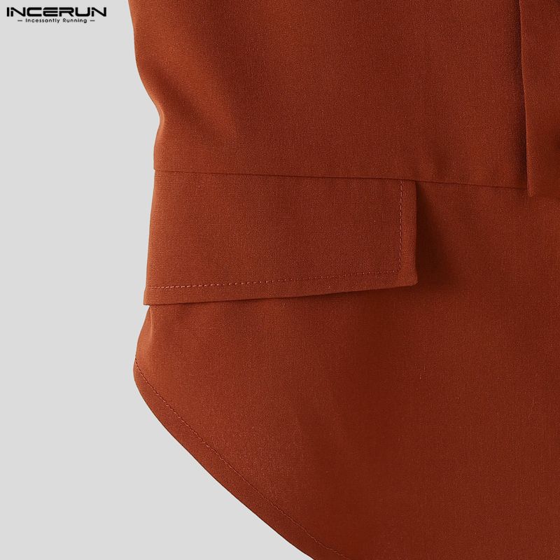 Deep V Incerun Men Neck Sleeveless Splits Zipper Casual Fitted Thin Tank Tops Waistcoats