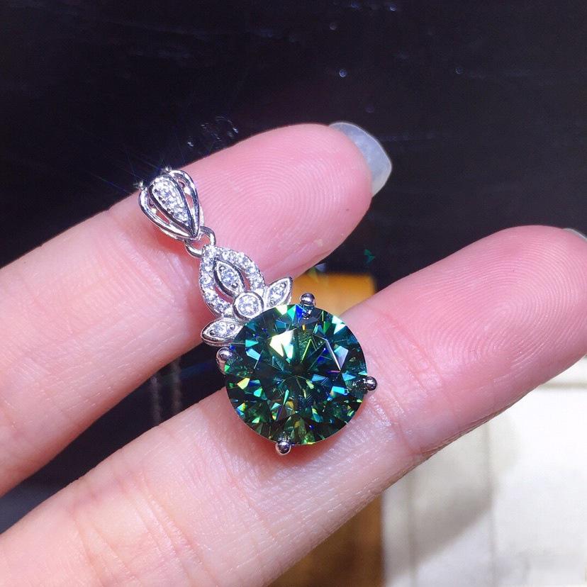 3 Carat Blue-Green Moissanite Pendant with 8 Hearts & Arrows, PT950 Plated, Trending Women's Jewelry