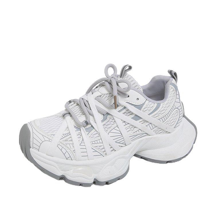 Soft Leather Version~ 4CM Shock-absorbing Thick-soled Mesh Women's Spring and Summer 2025 New Light Sports Couple Dad Shoes