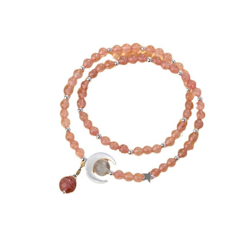 Moon River Cats Eye Strawberry Crystal Double Layer Bracelet Women