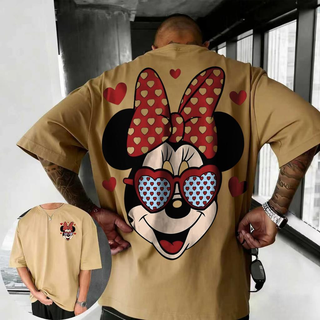 2026 Verano Disney Lindo Mickey Mouse Camiseta Estampada 100% Algodón Manga Corta Casual Holgada Transpirable Top Unisex