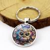 1pcs Owl Pattern Circular Alloy Keychain Pendant Metal Key Ring Backpack Charm Jewelry Car Key Chain Rings Decorative
