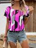 T-shirt damski letni rekreacyjny elegancki temperament okrągły dekolt krótki rękaw geometryczny wzór top luźny codzienny strój koszulka damska