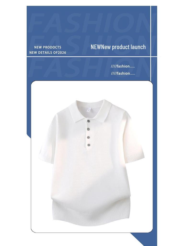 2026 Men's Summer Solid Color Knit Lapel Polo Shirt - Korean Style Casual Fashion
