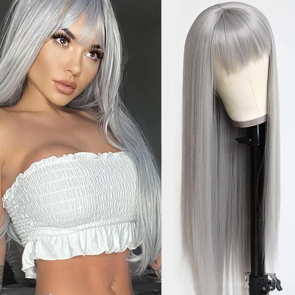 Live Stream Popular Long Straight Wig With Full Bangs Heat Resistant Synthetic Hair Face Framing Design for Women