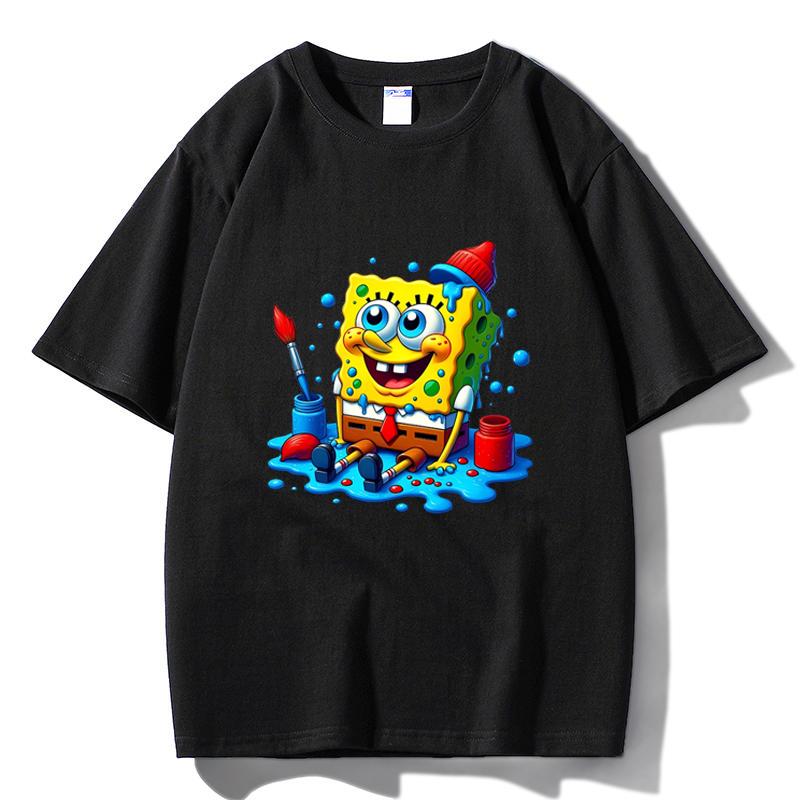 

M43 MINISO 2026 Summer Men Women Print Oversized T-shirt Casual Cotton Tee XS чёрный