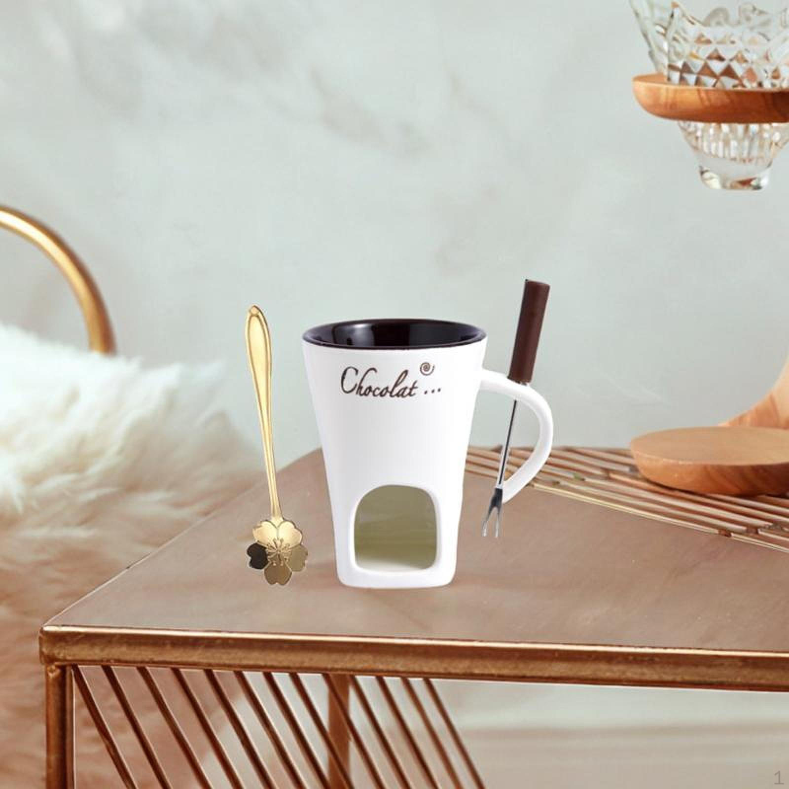 

Шоколадная чашечка для фондю с вилкой и ложкой, плавление сыра, подогреватель масла и бульона белый