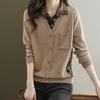 2024 Women's Spring Autumn Bottom Shirt Fake Two Piece Knitted Long Sleeve Tops Short Cardigans Sweater Femme Casual Knitwears Coat
