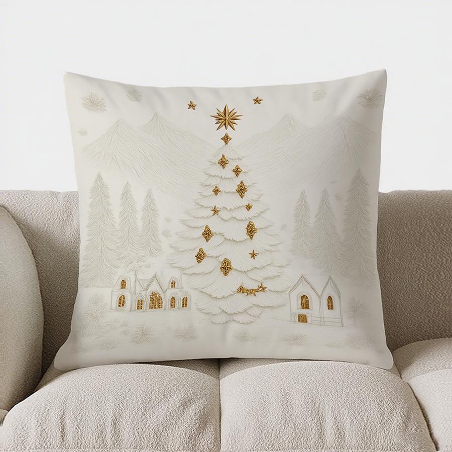Home Decor Deer & Houses: Wintery Forest-Printed Pillow Pattern Cushion Cover Suitable For Sofa Bedroom Car Pillow Cover