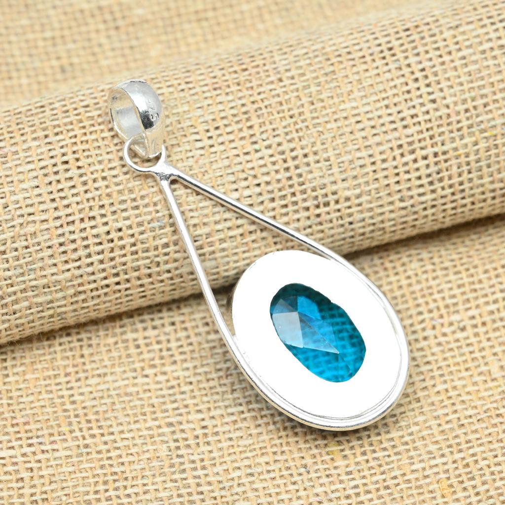 Blue Topaz Gemstone 925 Solid Sterling Silver Handmade Charming Pendant Jewelry