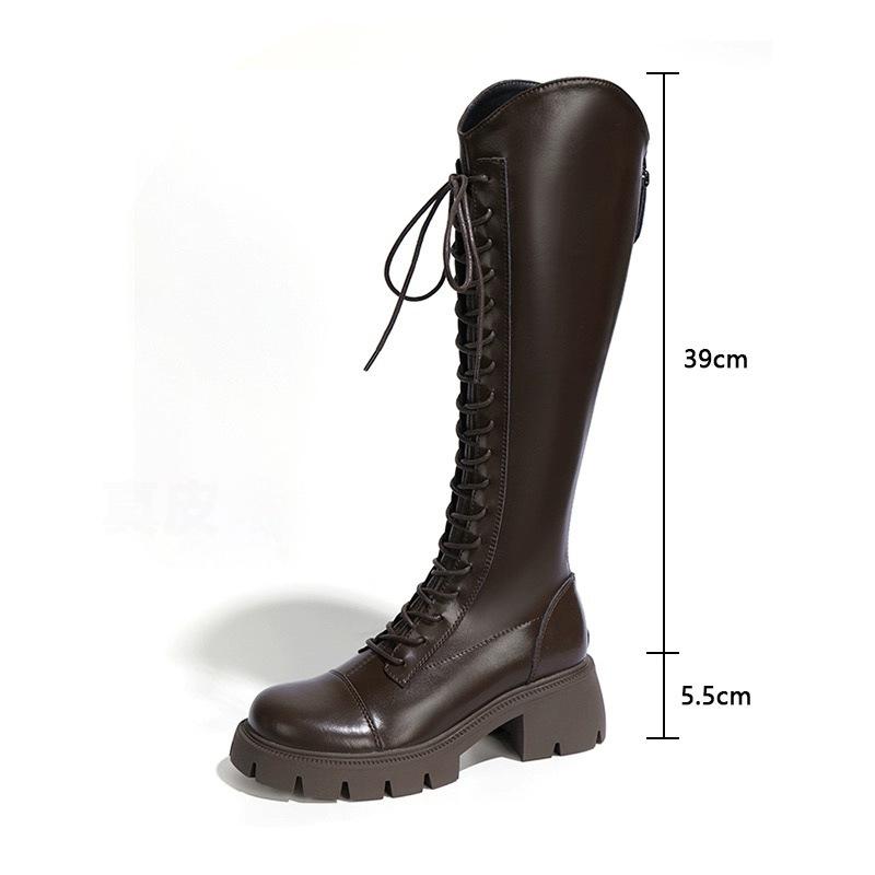 Winter Plateau Kreuz Schnürung Damen Ritterstiefel Dicke Absatzschuhe Streetstyle Damen Kurzer Plüsch Lange Stiefeletten