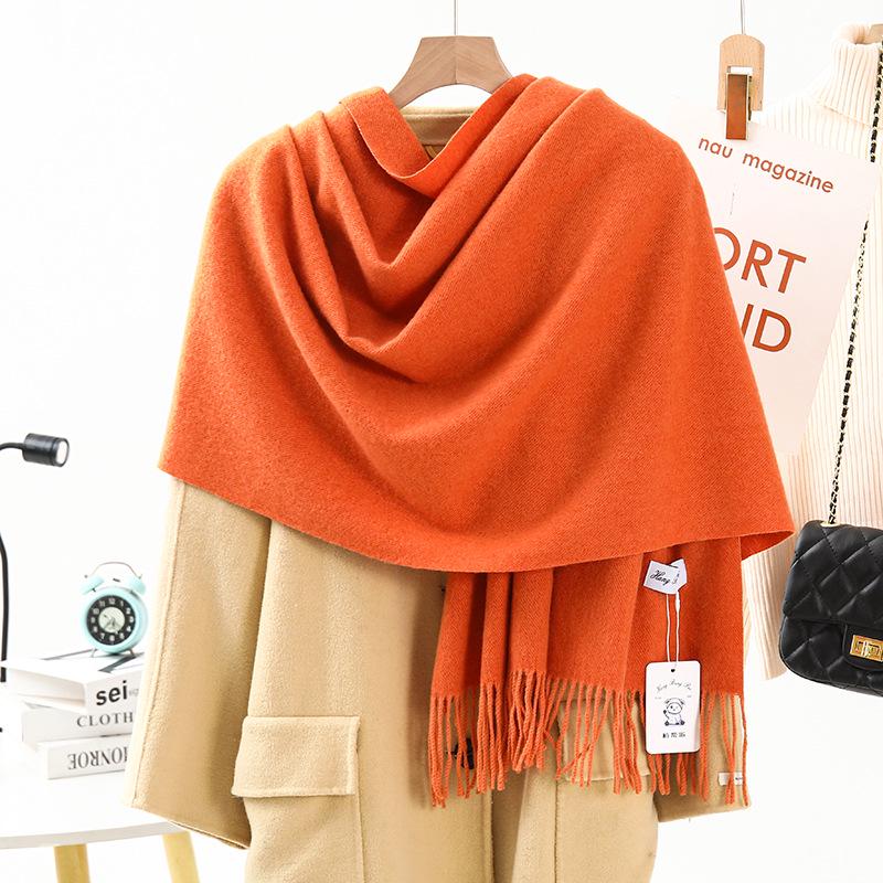 High-End Wool & Cashmere Solid Color Scarf/Shawl: Versatile Korean Style for Women - Autumn/Winter