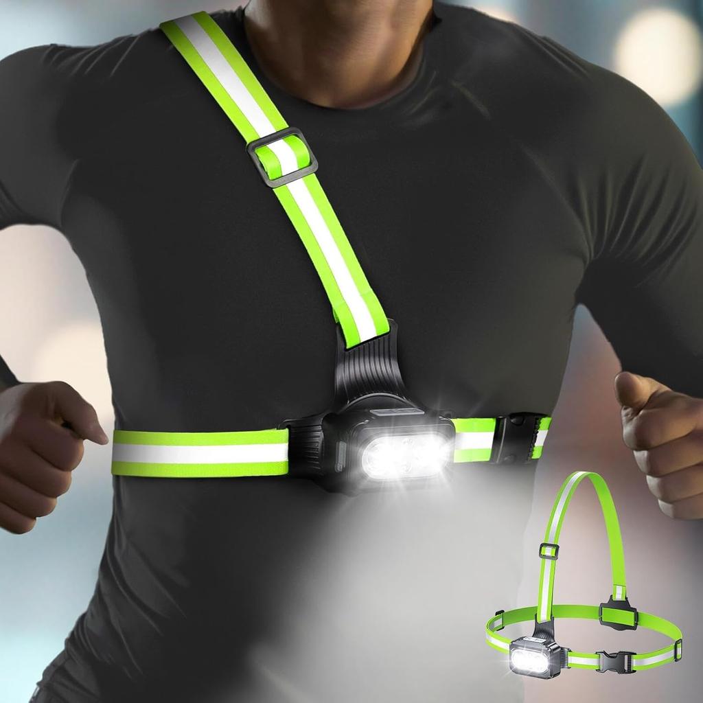 500 Lumens Running Lights for Runners with Reflective Straps, 7 Modes & 45° Adjustable Running Light, IPX4 Waterproof Chest Running Light Vest for