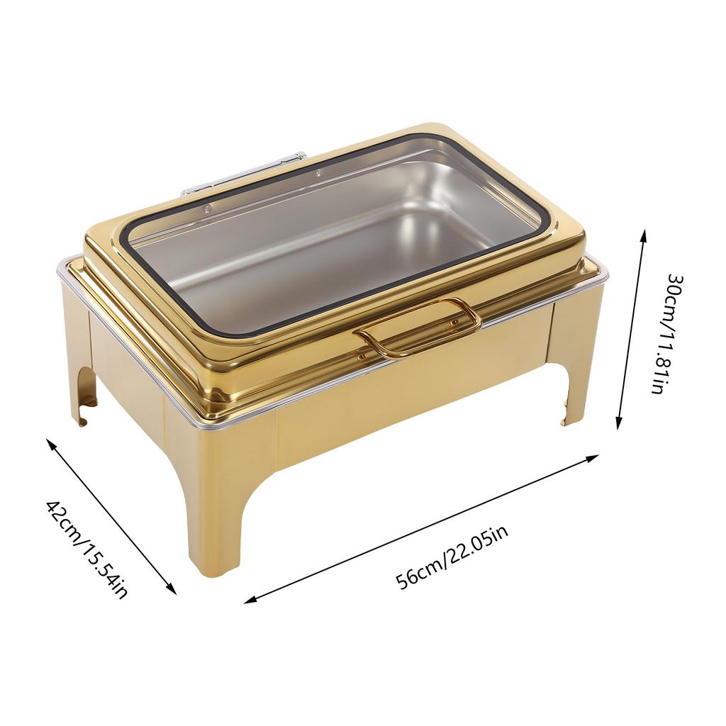 Gold Chafing Dish Buffet Set, Stainless Steel Chafing Dish Set Rectangular Buffet Warmer Sets w/Thick Frame for Catering Parties